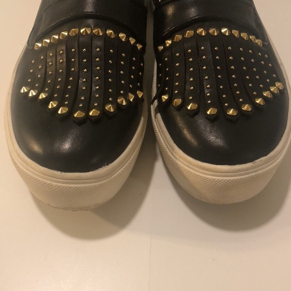 BCBG MAXAZRIA Dita slip on platform studded shoes in black gold cow leather - Picture 6 of 9